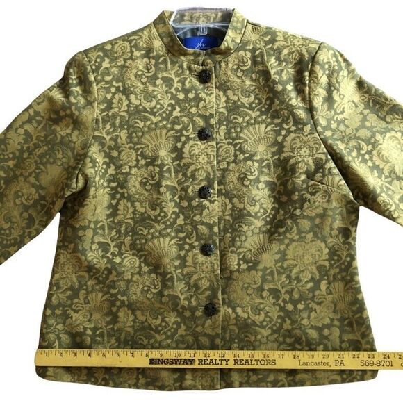 JH Collectible Tapestry Jacket Women Size XL Chartreuse Floral Brocade Mandarin - Picture 10 of 14